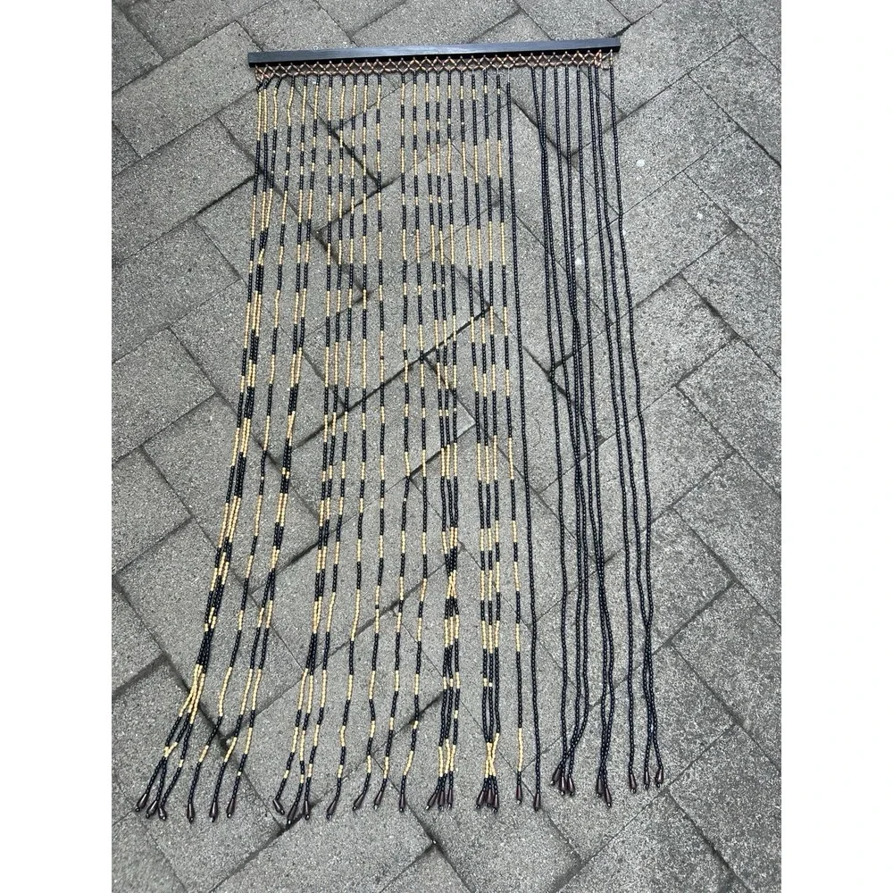Vintage 60s 70s Wooden Beads Doorway Hand Beaded Curtains Hippie 36
